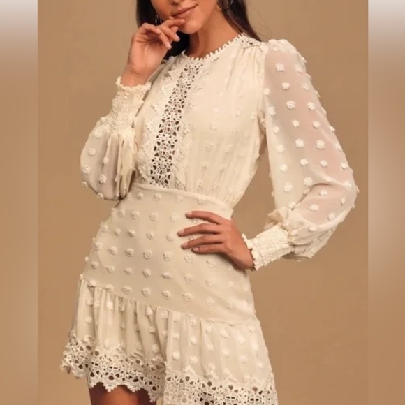 Lulus Cream Lust or Love Long Sleeve Mini Dress, XS 🤍🍦 - Picture 7 of 9